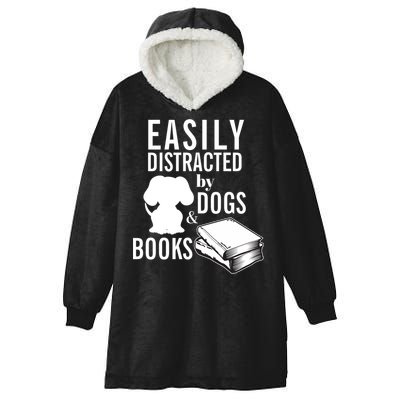 Library Themed Easily Distracted By Books And Dogs Gift Hooded Wearable Blanket