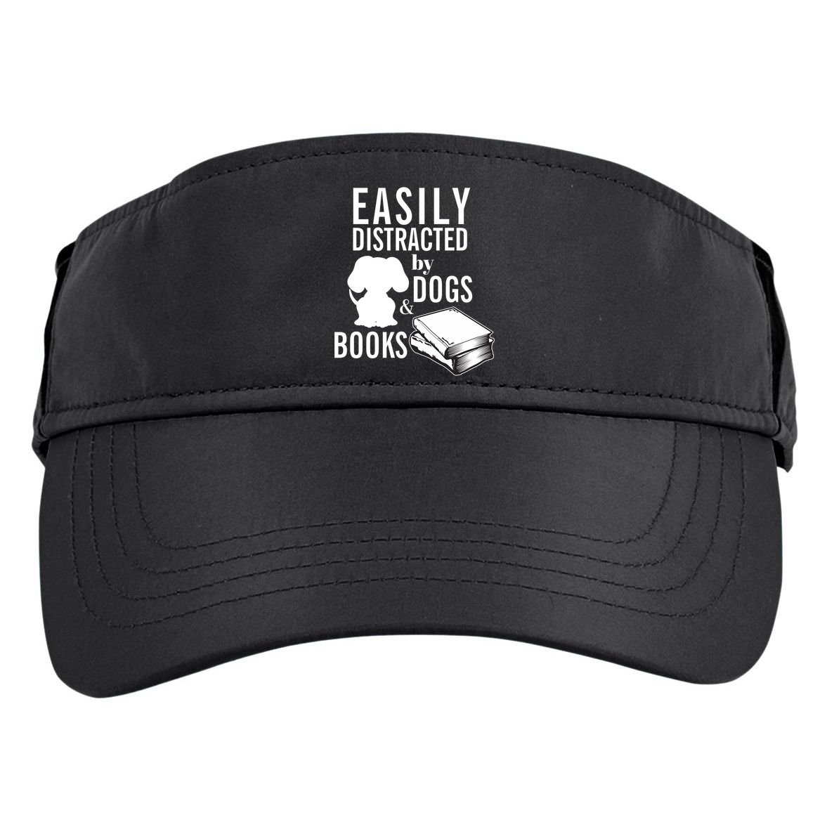Library Themed Easily Distracted By Books And Dogs Gift Adult Drive Performance Visor