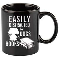 Library Themed Easily Distracted By Books And Dogs Gift 11oz C Handle Ceramic Mug