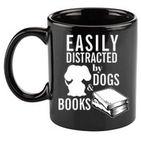Library Themed Easily Distracted By Books And Dogs Gift 11oz C Handle Ceramic Mug