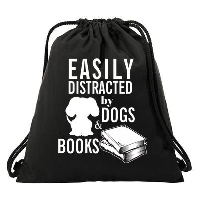 Library Themed Easily Distracted By Books And Dogs Gift Drawstring Bag