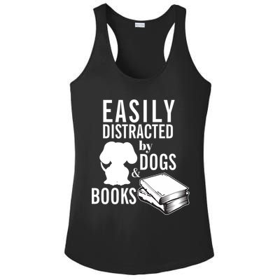 Library Themed Easily Distracted By Books And Dogs Gift Ladies PosiCharge Competitor Racerback Tank