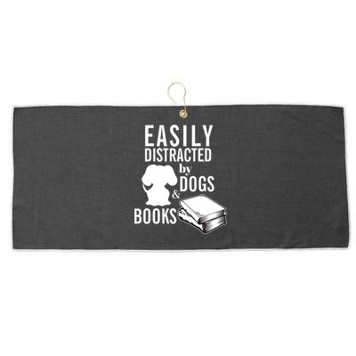 Library Themed Easily Distracted By Books And Dogs Gift Large Microfiber Waffle Golf Towel