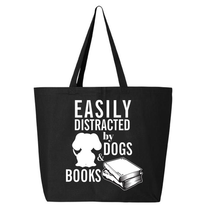 Library Themed Easily Distracted By Books And Dogs Gift 25L Jumbo Tote