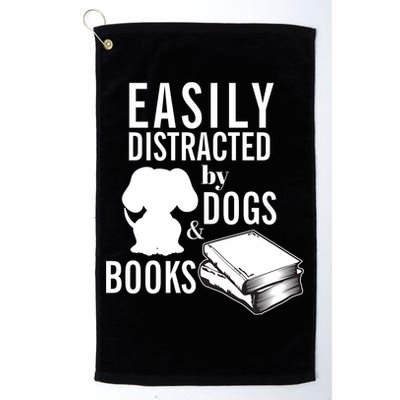 Library Themed Easily Distracted By Books And Dogs Gift Golf Towel