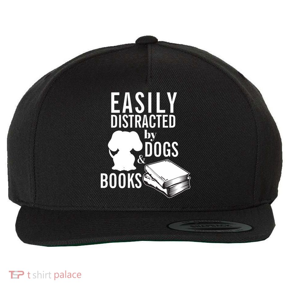 Library Themed Easily Distracted By Books And Dogs Gift Wool Snapback Cap