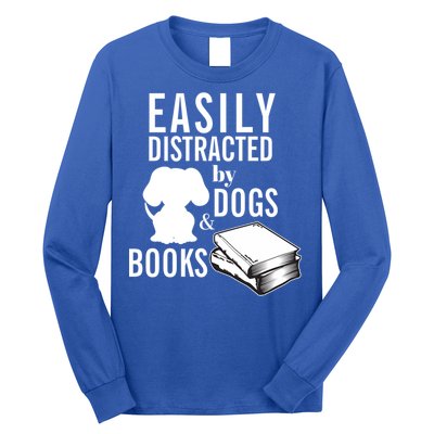 Library Themed Easily Distracted By Books And Dogs Gift Long Sleeve Shirt