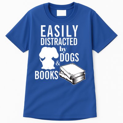 Library Themed Easily Distracted By Books And Dogs Gift Tall T-Shirt