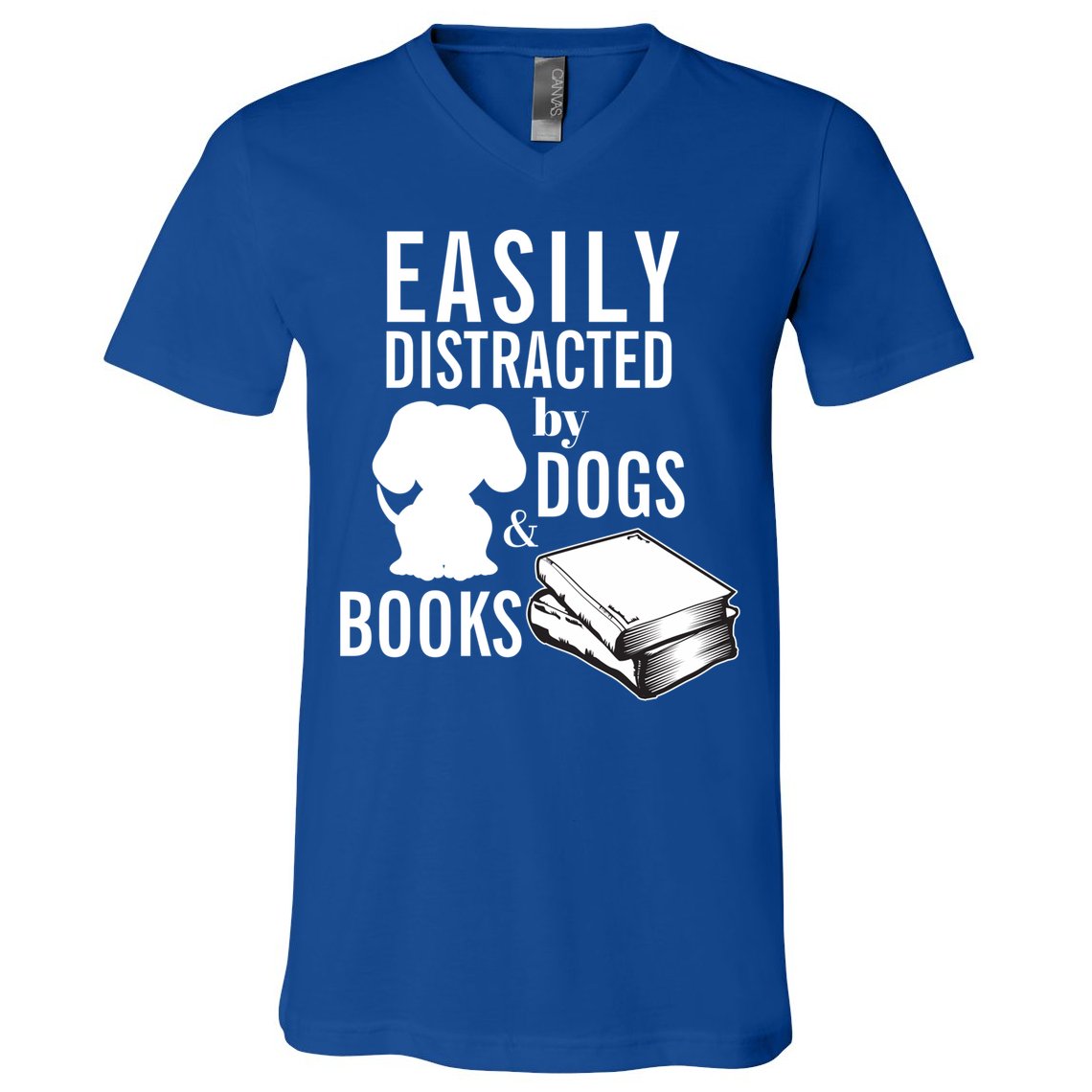 Library Themed Easily Distracted By Books And Dogs Gift V-Neck T-Shirt