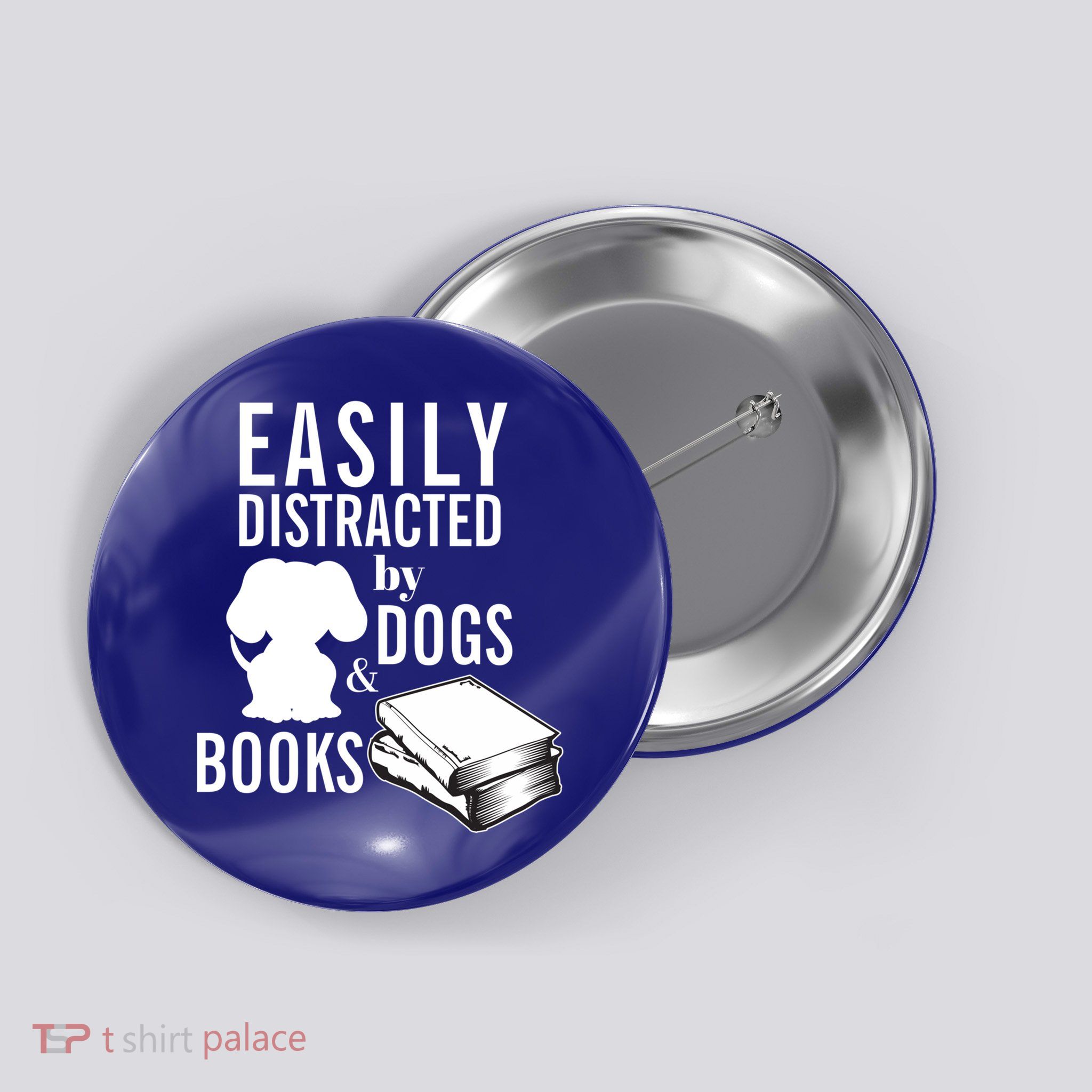 Library Themed Easily Distracted By Books And Dogs Gift Button