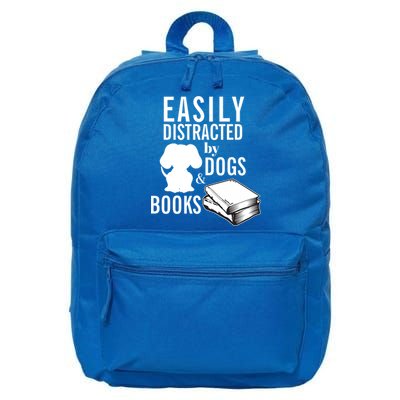 Library Themed Easily Distracted By Books And Dogs Gift 16 in Basic Backpack