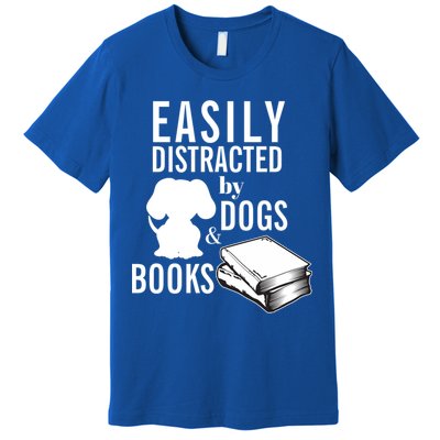 Library Themed Easily Distracted By Books And Dogs Gift Premium T-Shirt