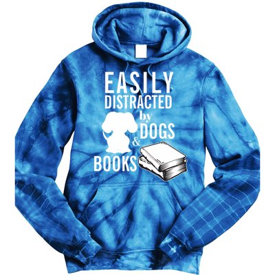 Library Themed Easily Distracted By Books And Dogs Gift Tie Dye Hoodie