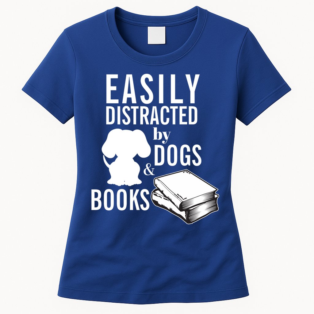 Library Themed Easily Distracted By Books And Dogs Gift Womens T-Shirt