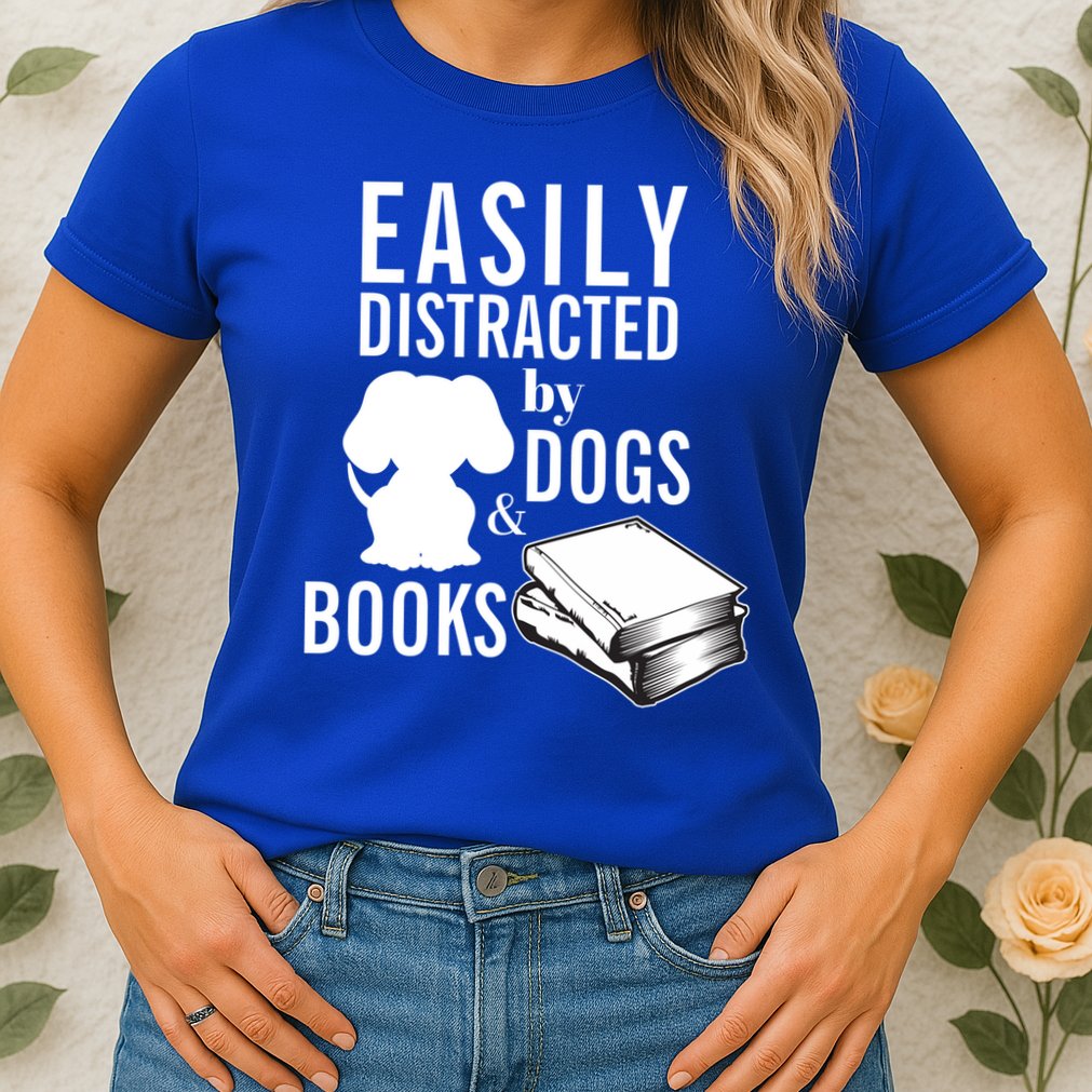Library Themed Easily Distracted By Books And Dogs Gift Womens T-Shirt