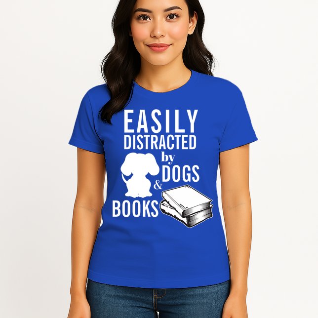 Library Themed Easily Distracted By Books And Dogs Gift Womens T-Shirt