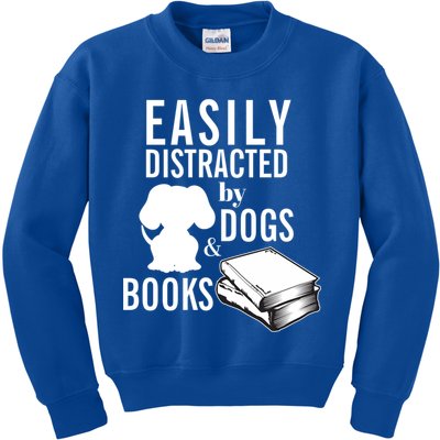 Library Themed Easily Distracted By Books And Dogs Gift Kids Sweatshirt