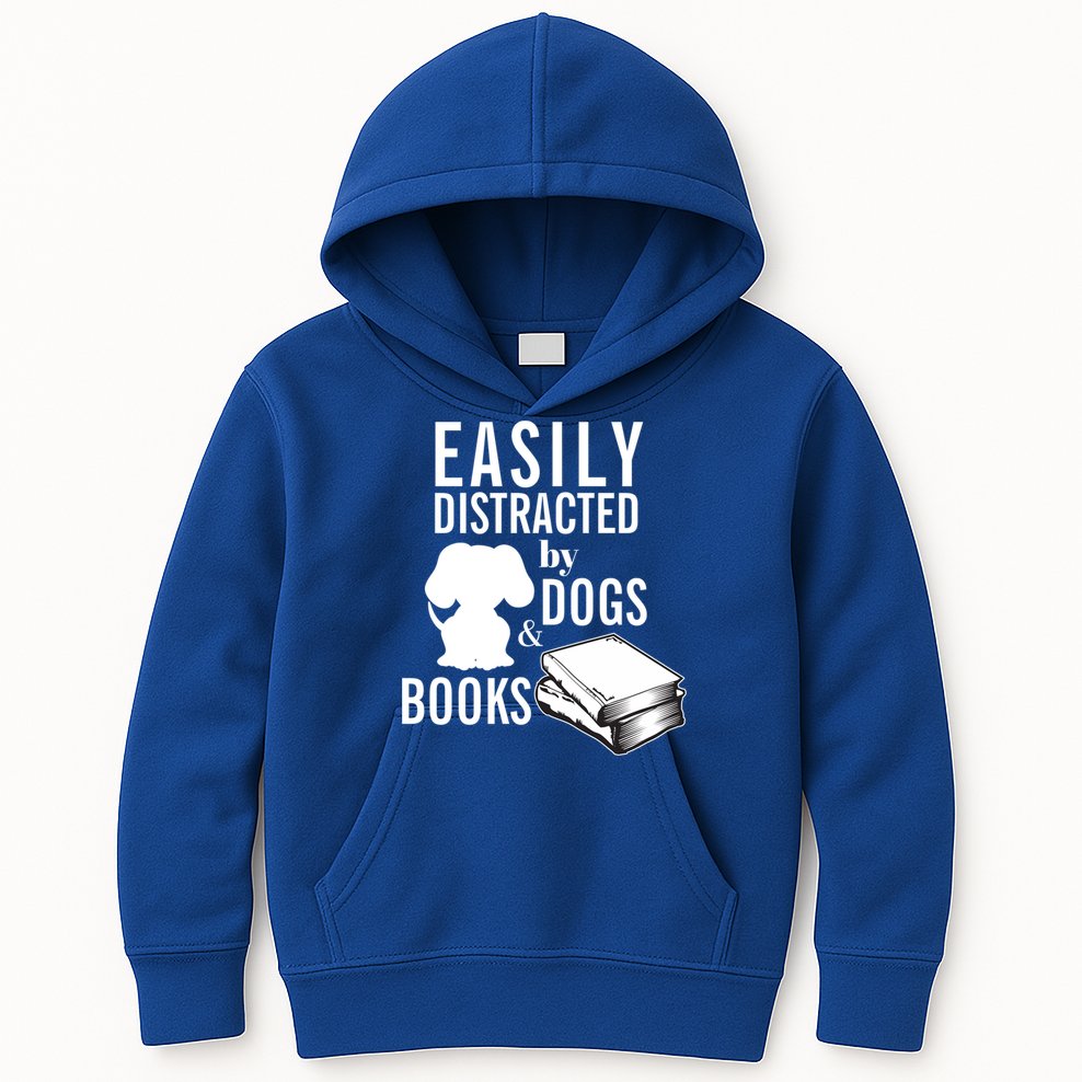 Library Themed Easily Distracted By Books And Dogs Gift Kids Hoodie