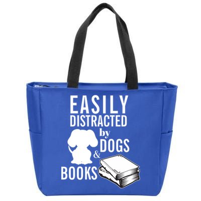 Library Themed Easily Distracted By Books And Dogs Gift Zip Tote Bag