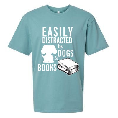 Library Themed Easily Distracted By Books And Dogs Gift Sueded Cloud Jersey T-Shirt