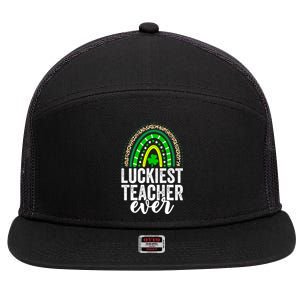 Luckiest Teacher Ever School Leopard Rainbow St Patricks Day Gift 7 Panel Mesh Trucker Snapback Hat