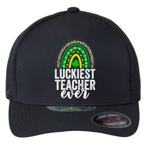 Luckiest Teacher Ever School Leopard Rainbow St Patricks Day Gift Flexfit Unipanel Trucker Cap