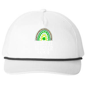 Luckiest Teacher Ever School Leopard Rainbow St Patricks Day Gift Snapback Five-Panel Rope Hat