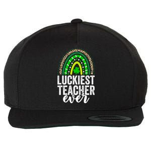 Luckiest Teacher Ever School Leopard Rainbow St Patricks Day Gift Wool Snapback Cap