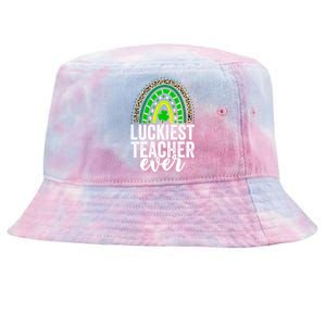 Luckiest Teacher Ever School Leopard Rainbow St Patricks Day Gift Tie-Dyed Bucket Hat