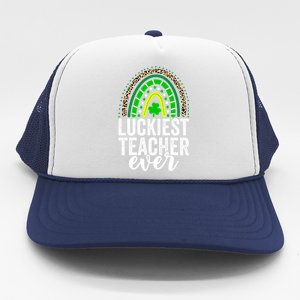 Luckiest Teacher Ever School Leopard Rainbow St Patricks Day Gift Trucker Hat