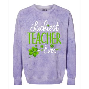 Luckiest Teacher Ever Shamrock Irish Teacher St Patricks Day Gift Colorblast Crewneck Sweatshirt