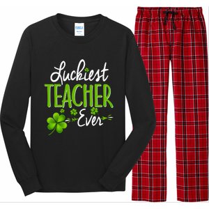 Luckiest Teacher Ever Shamrock Irish Teacher St Patricks Day Gift Long Sleeve Pajama Set