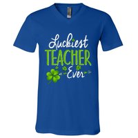 Luckiest Teacher Ever Shamrock Irish Teacher St Patricks Day Gift V-Neck T-Shirt