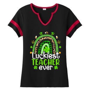 Luckiest Teacher Ever Rainbow St Patricks Day Ladies Halftime Notch Neck Tee