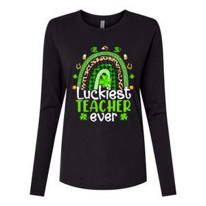 Luckiest Teacher Ever Rainbow St Patricks Day Womens Cotton Relaxed Long Sleeve T-Shirt