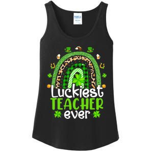 Luckiest Teacher Ever Rainbow St Patricks Day Ladies Essential Tank