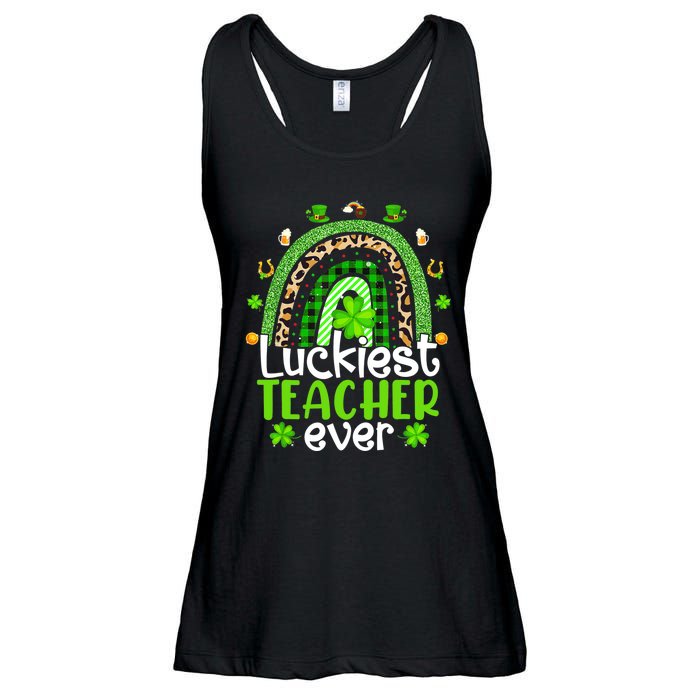 Luckiest Teacher Ever Rainbow St Patricks Day Ladies Essential Flowy Tank