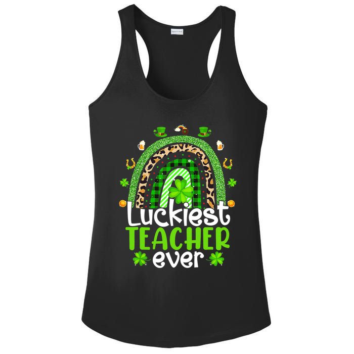 Luckiest Teacher Ever Rainbow St Patricks Day Ladies PosiCharge Competitor Racerback Tank