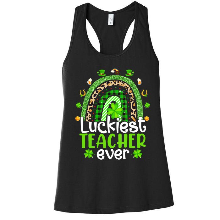 Luckiest Teacher Ever Rainbow St Patricks Day Women's Racerback Tank