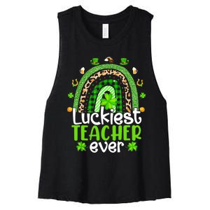 Luckiest Teacher Ever Rainbow St Patricks Day Women's Racerback Cropped Tank