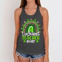 Luckiest Teacher Ever Rainbow St Patricks Day Women's Knotted Racerback Tank