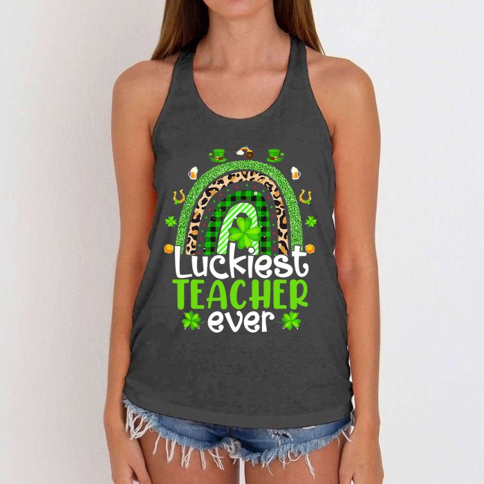 Luckiest Teacher Ever Rainbow St Patricks Day Women's Knotted Racerback Tank