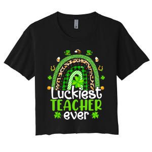 Luckiest Teacher Ever Rainbow St Patricks Day Women's Crop Top Tee