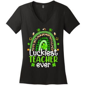 Luckiest Teacher Ever Rainbow St Patricks Day Women's V-Neck T-Shirt