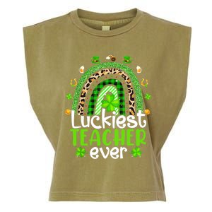 Luckiest Teacher Ever Rainbow St Patricks Day Garment-Dyed Women's Muscle Tee