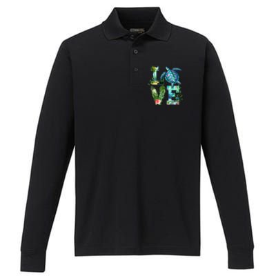 Love Turtle Earth Day Save Planet Environtal Sea Animals Gift Performance Long Sleeve Polo