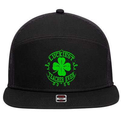 Luckiest Teacher Ever St Patricks Day Gift One Lucky Teacher Gift 7 Panel Mesh Trucker Snapback Hat