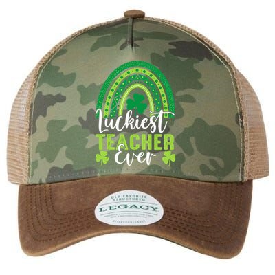 Luckiest Teacher Ever Rainbow Shamrock St Patrick's Day Legacy Tie Dye Trucker Hat