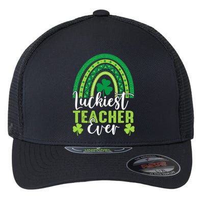 Luckiest Teacher Ever Rainbow Shamrock St Patrick's Day Flexfit Unipanel Trucker Cap