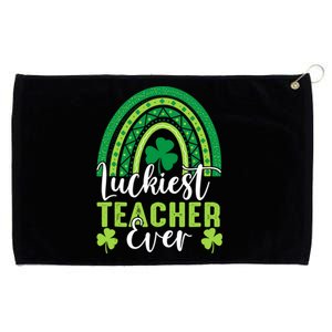 Luckiest Teacher Ever Rainbow Shamrock St Patrick's Day Grommeted Golf Towel